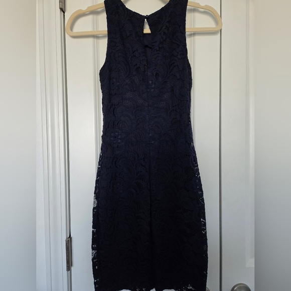Navy Sleeveless Lace Mini Dress - Picture 4 of 4